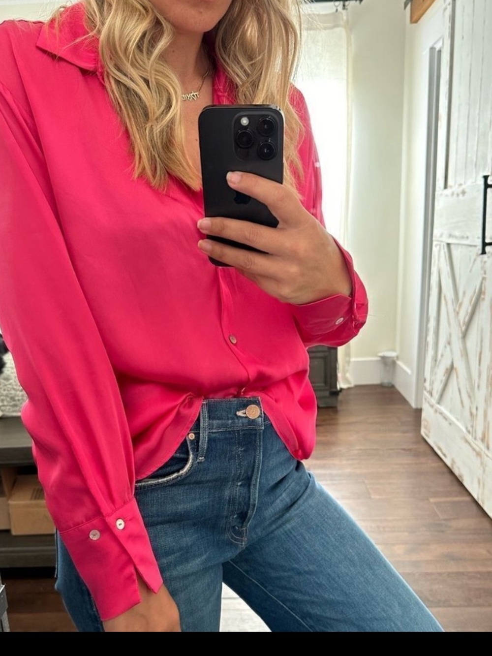 Zara Fuchsia Button-Front Blouse